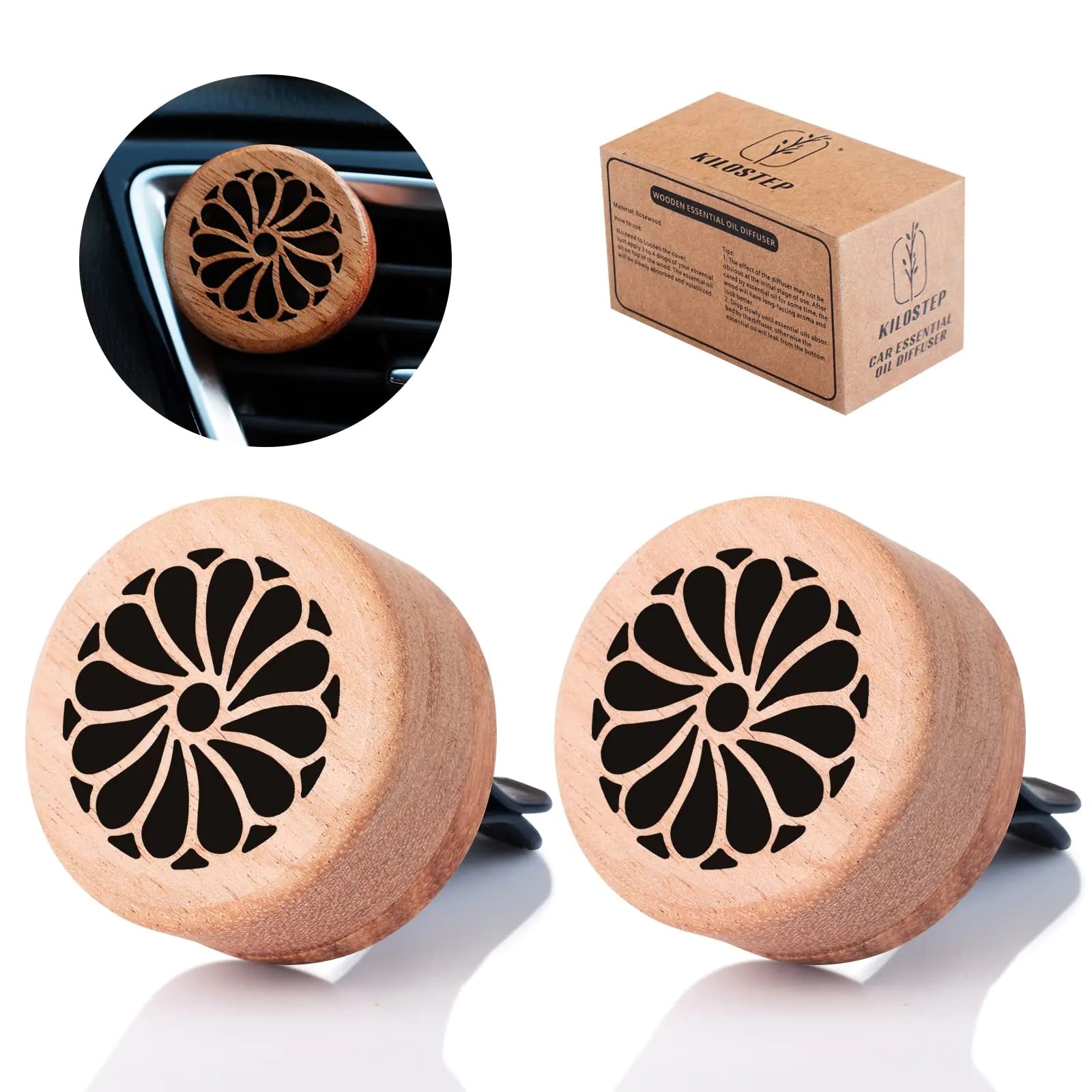 Essential Oil Car Diffuser 2 PCS Elegant Car Aromatherapy Wood Diffuser with Vent Clip